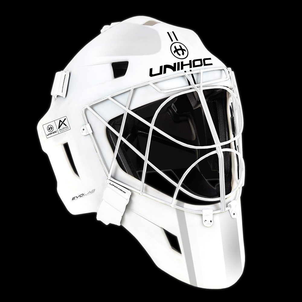 white hawk goalie masks